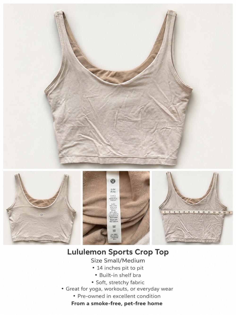 Lululemon sports crop top small/medium 14in pit to pit